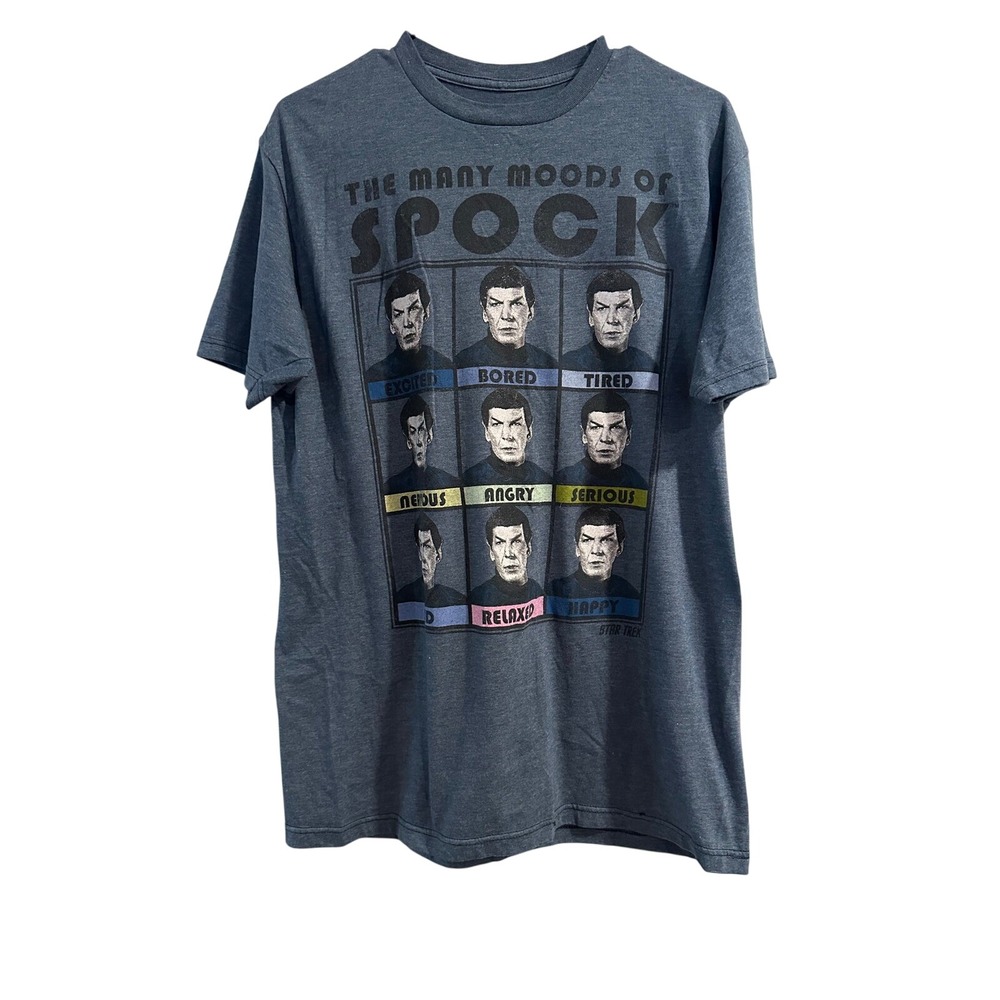 Star Trek Many Moods of Spock Graphic T-Shirt Blue Heather Large Leonard Nimoy